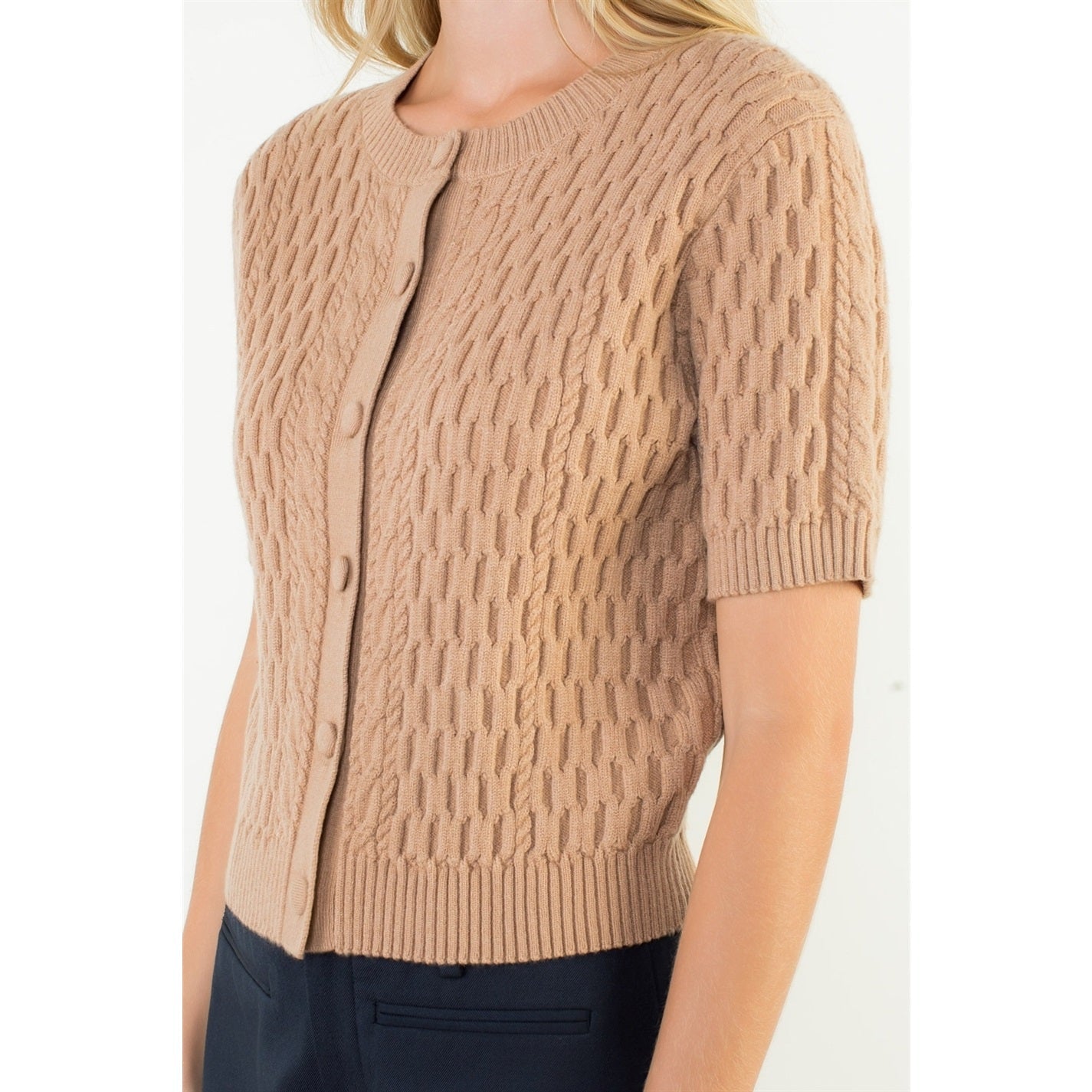 Short Sleeve Button Knit Top THML