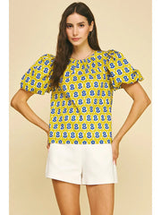 Floral Puffed Sleeve Blouse Top Pinch