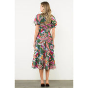 Puff Sleeve Print Tiered Maxi Dress THML