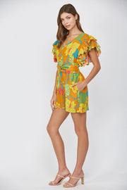 TROPICAL PRINT LINEN RUFFLE SLV ROMPER Shop Expeditions