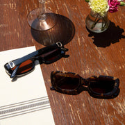 Daphne Rectangle Sunglasses in Espresso Tortoise Metal/Brown Polarized Diff Eyewear