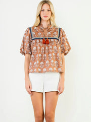 Silva Puff Sleeve Floral Detail Top THML