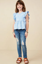Girl's Floral Embroidered Ruffled Peplum Tank Hayden