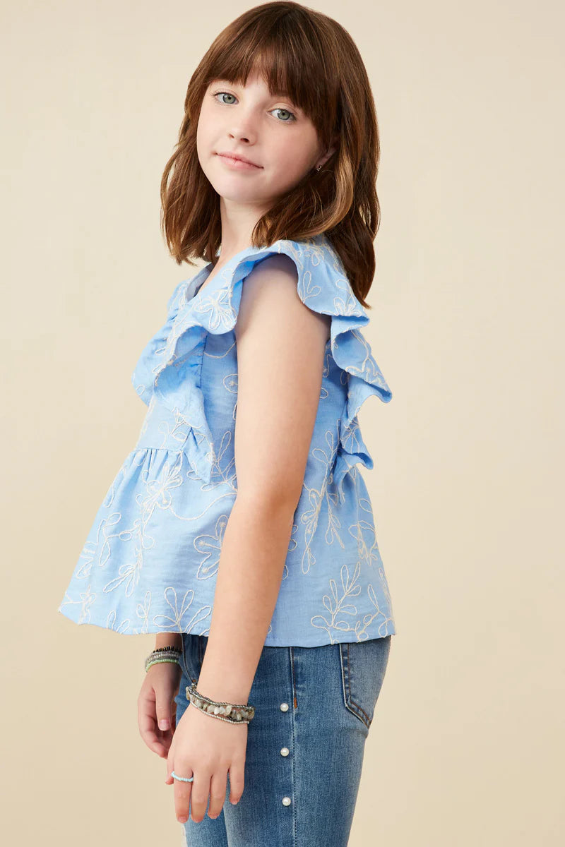 Girl's Floral Embroidered Ruffled Peplum Tank Hayden
