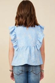 Girl's Floral Embroidered Ruffled Peplum Tank Hayden
