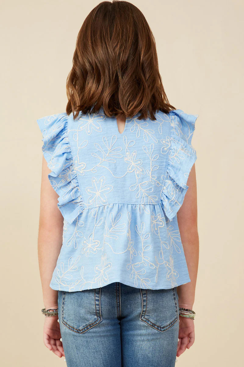Girl's Floral Embroidered Ruffled Peplum Tank Hayden