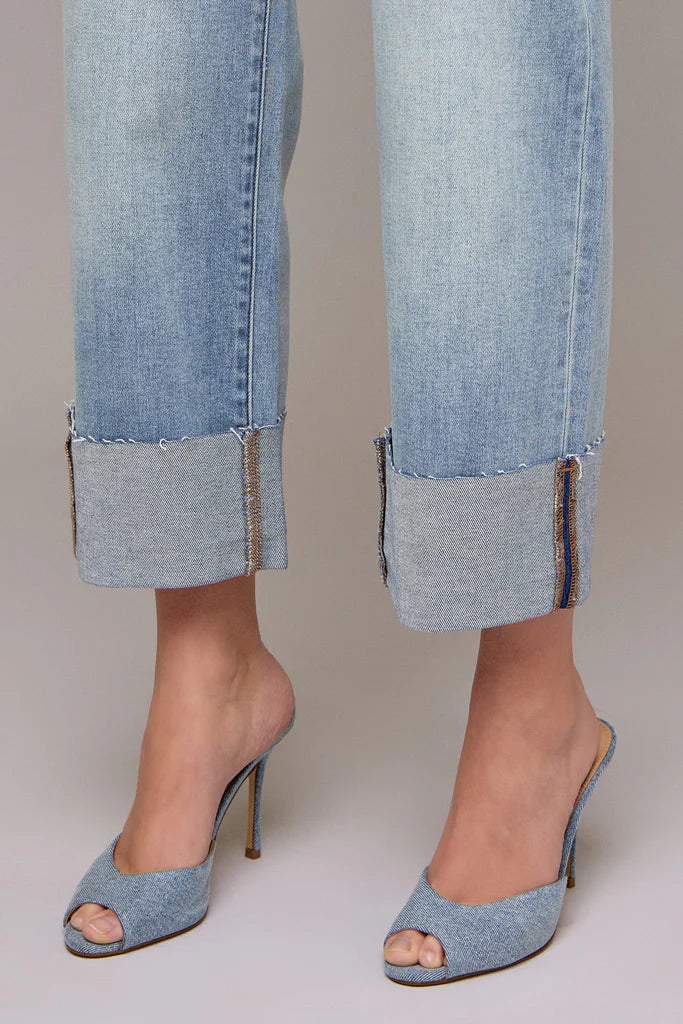 Vintage Wash High Rise Cuffed Wide Straight Hidden Jeans