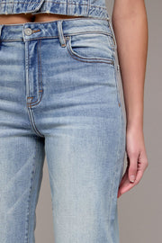 Vintage Wash High Rise Cuffed Wide Straight Hidden Jeans