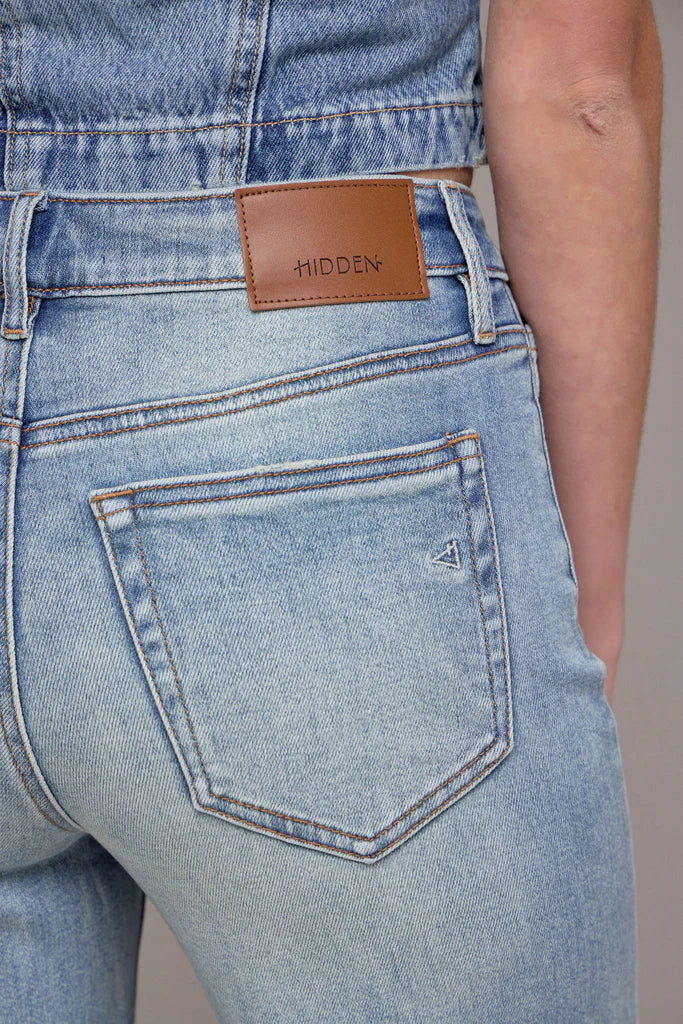 Vintage Wash High Rise Cuffed Wide Straight Hidden Jeans