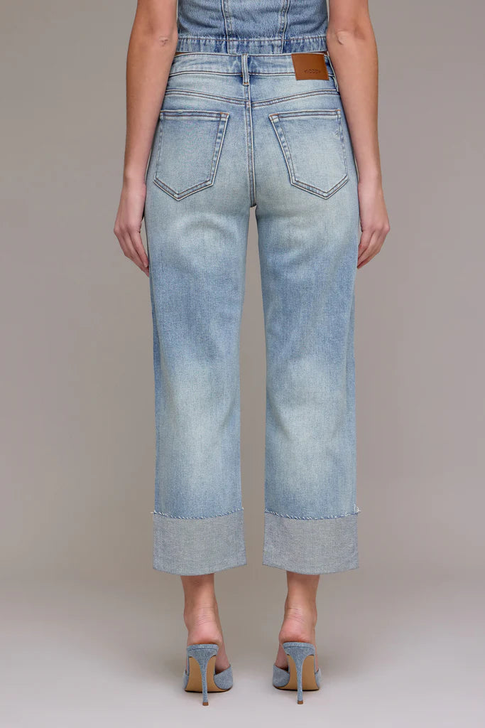 Vintage Wash High Rise Cuffed Wide Straight Hidden Jeans