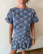 EMBROIDERED DENIM BUBBLE SLEEVE TOP Ciebon
