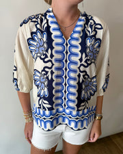 Flower Print Balloon Sleeve Top THML