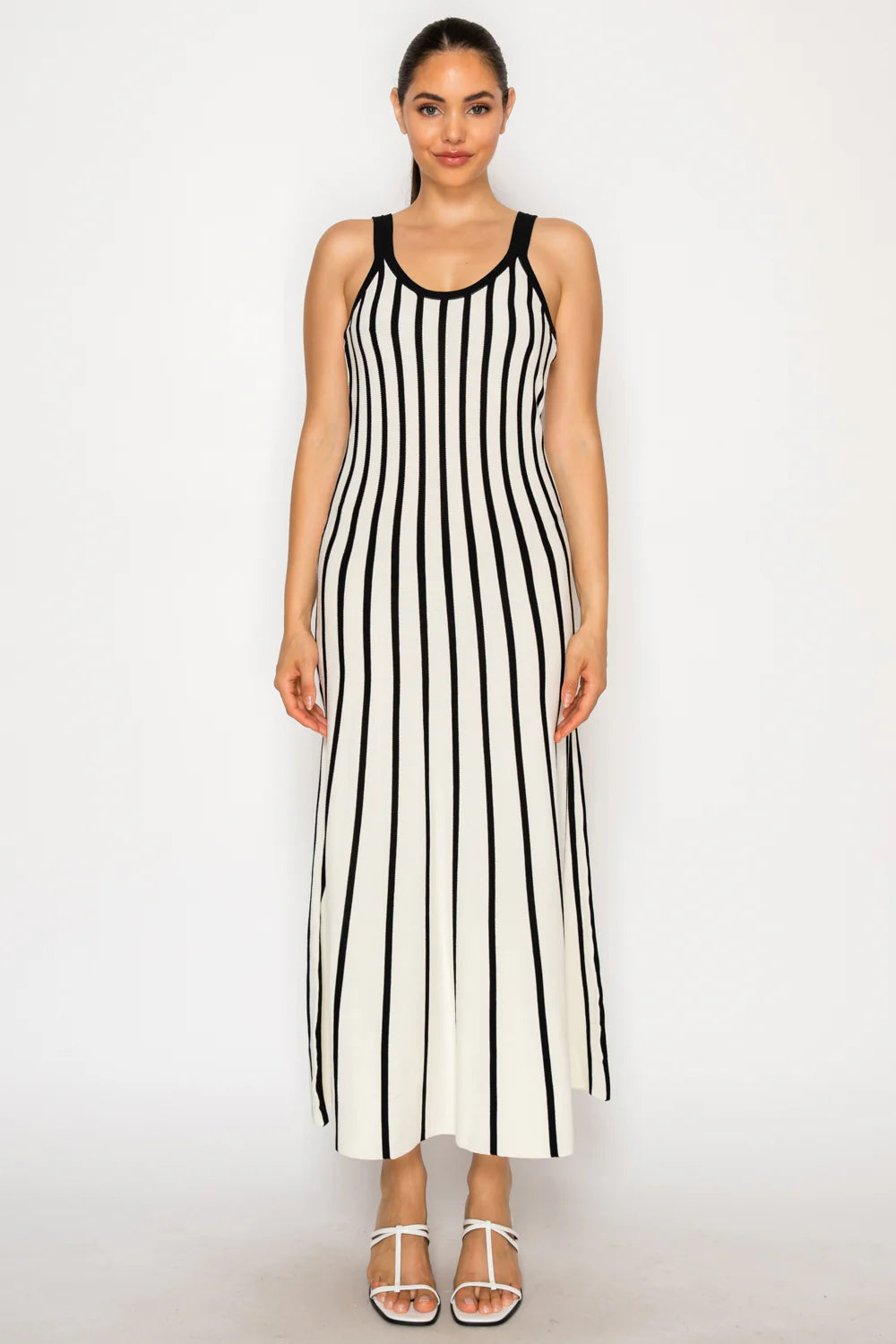 irecia stripe sweater midi dress ASTR the Label | Irecia Stripe Sweater Midi Dress in Stripe Black Cream