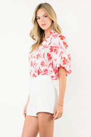 PUFF SLEEVE PRINT VNECK TOP Shop Expeditions