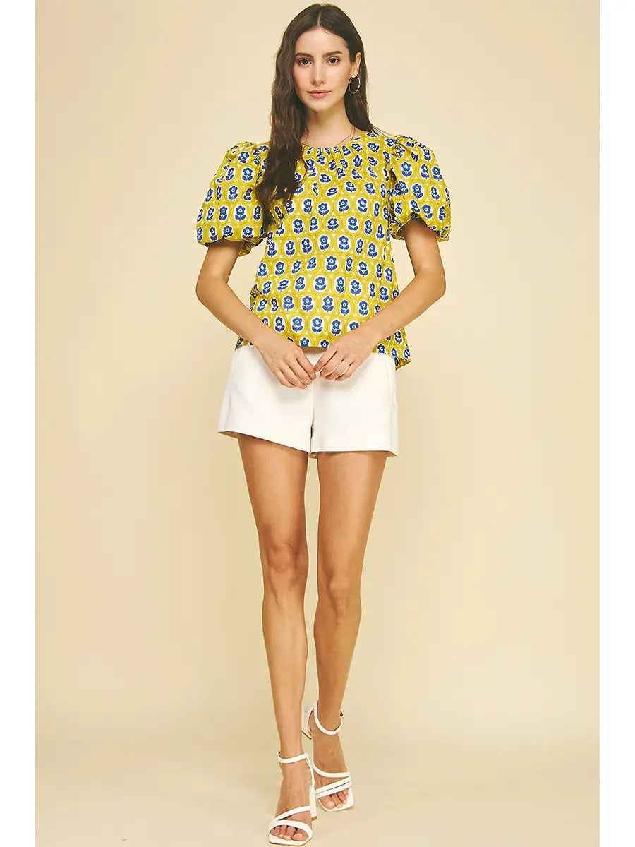 Floral Puffed Sleeve Blouse Top Pinch