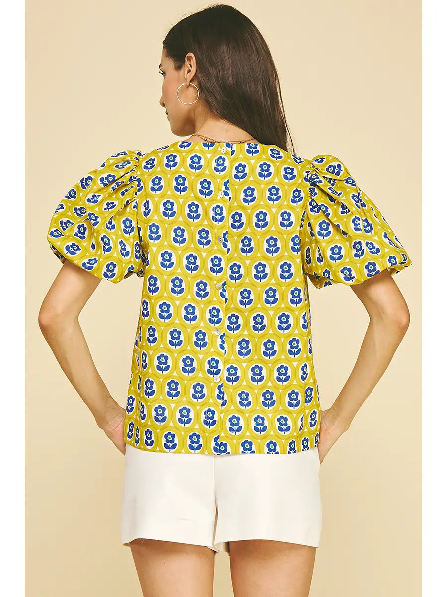 Floral Puffed Sleeve Blouse Top Pinch