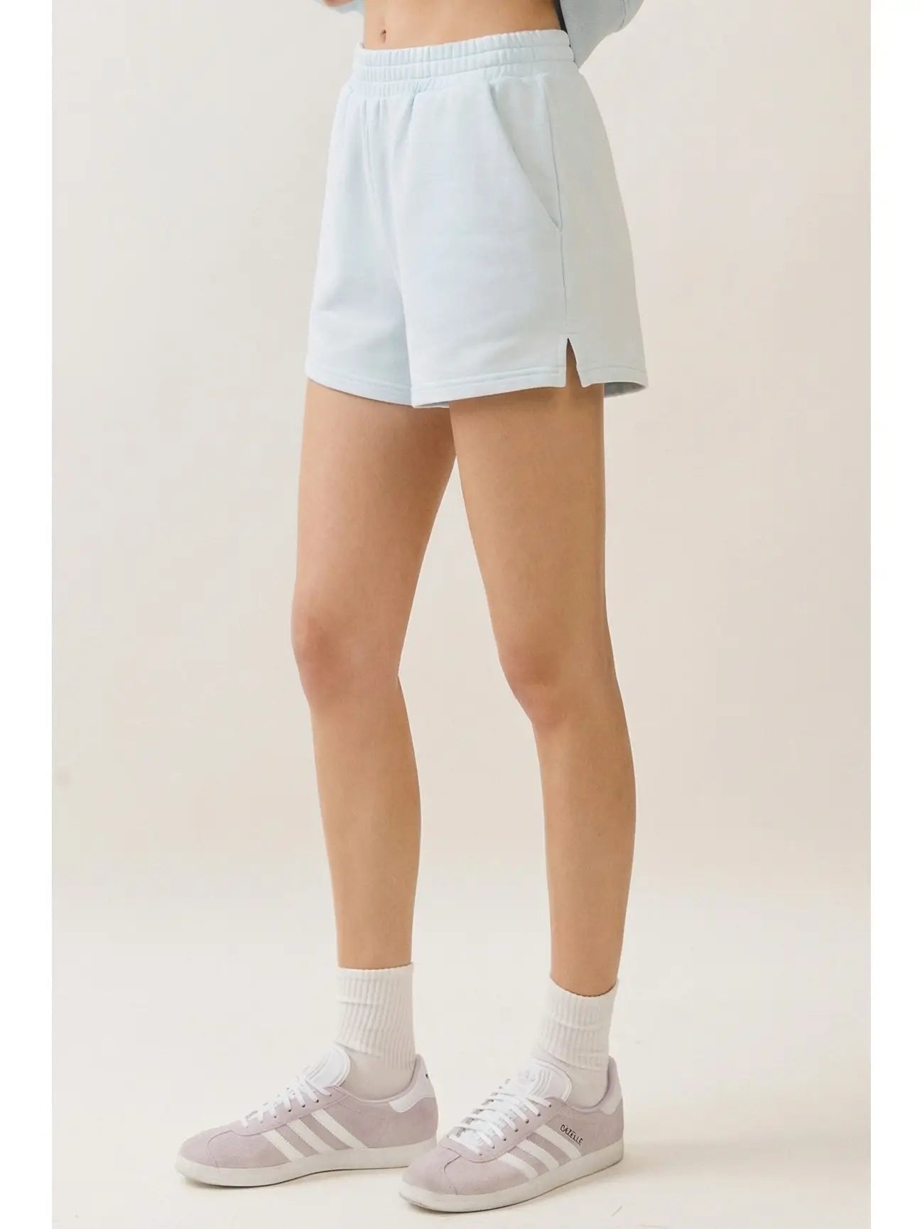 Elastic Waist Side Slit Solid Knit Relaxed Shorts Shop Expeditions
