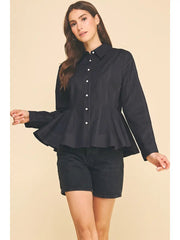 Peplum Hem Button Down Shirt Pinch