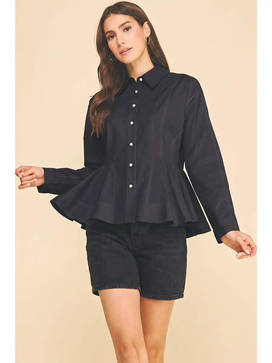 Peplum Hem Button Down Shirt Pinch