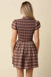 Rinsely Plaid Smocked Mini Dress Olivaceous