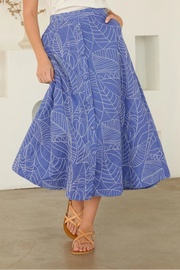 Printed Poplin Button-Front Midi Skirt Skies are Blue