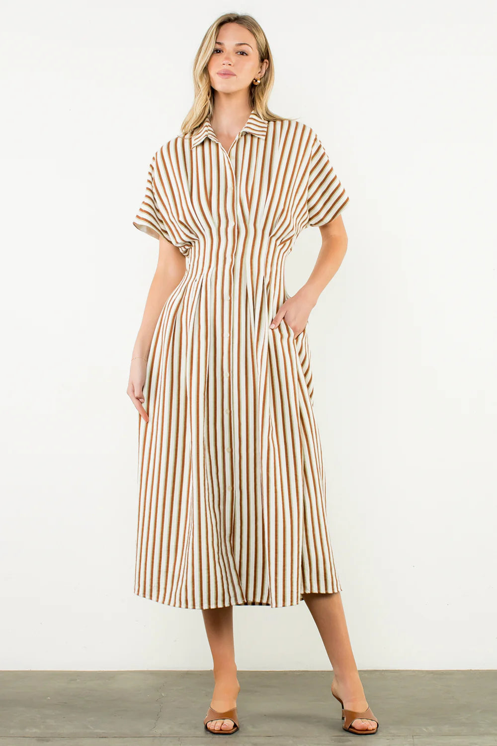 STRIPED BUTTON UP MAXI DRESS Shop Expeditions