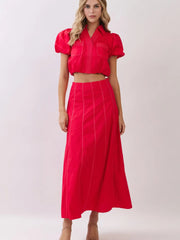 Cotton Panel Construction Maxi Skirt TCEC