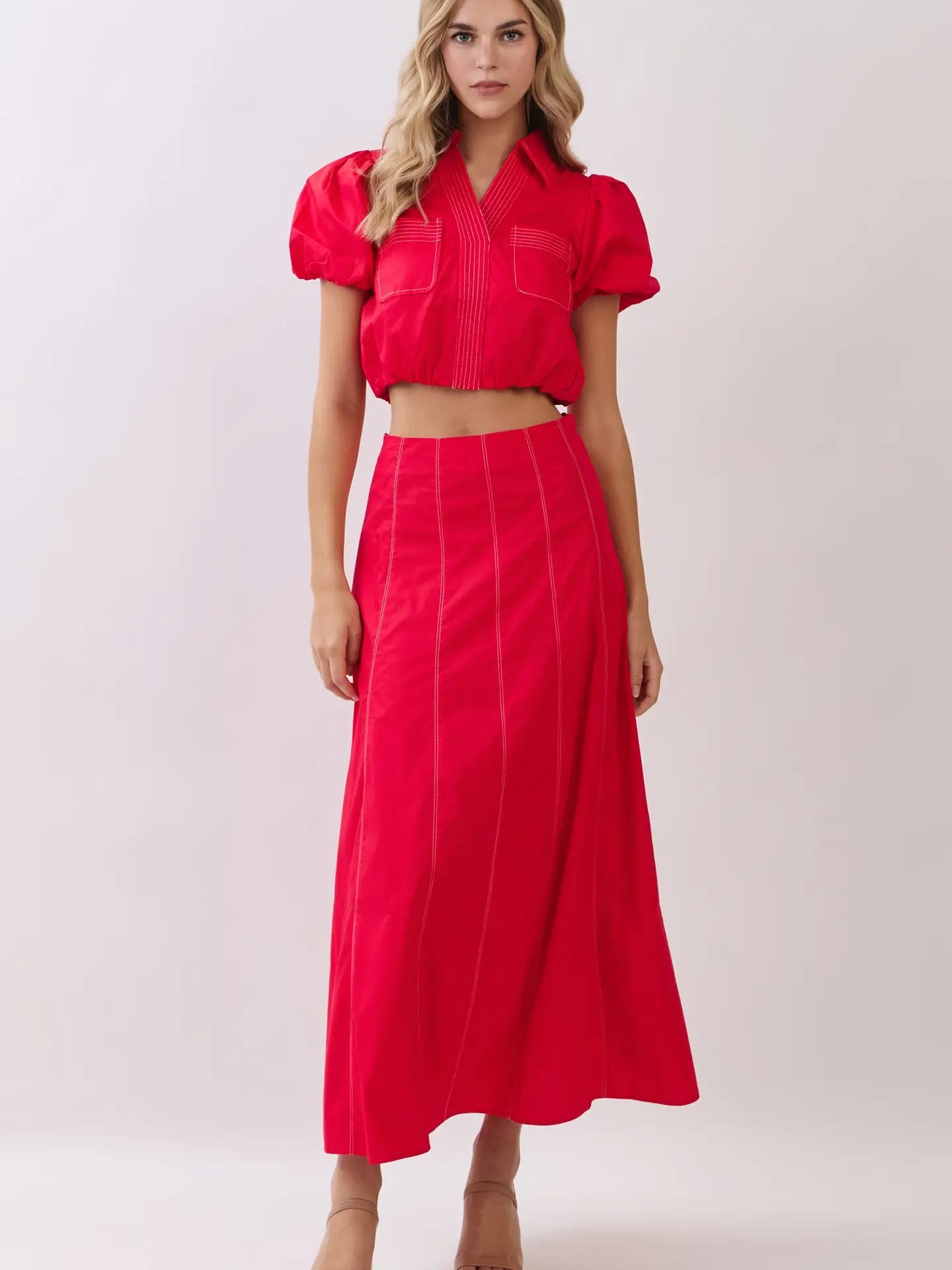 Cotton Panel Construction Maxi Skirt TCEC