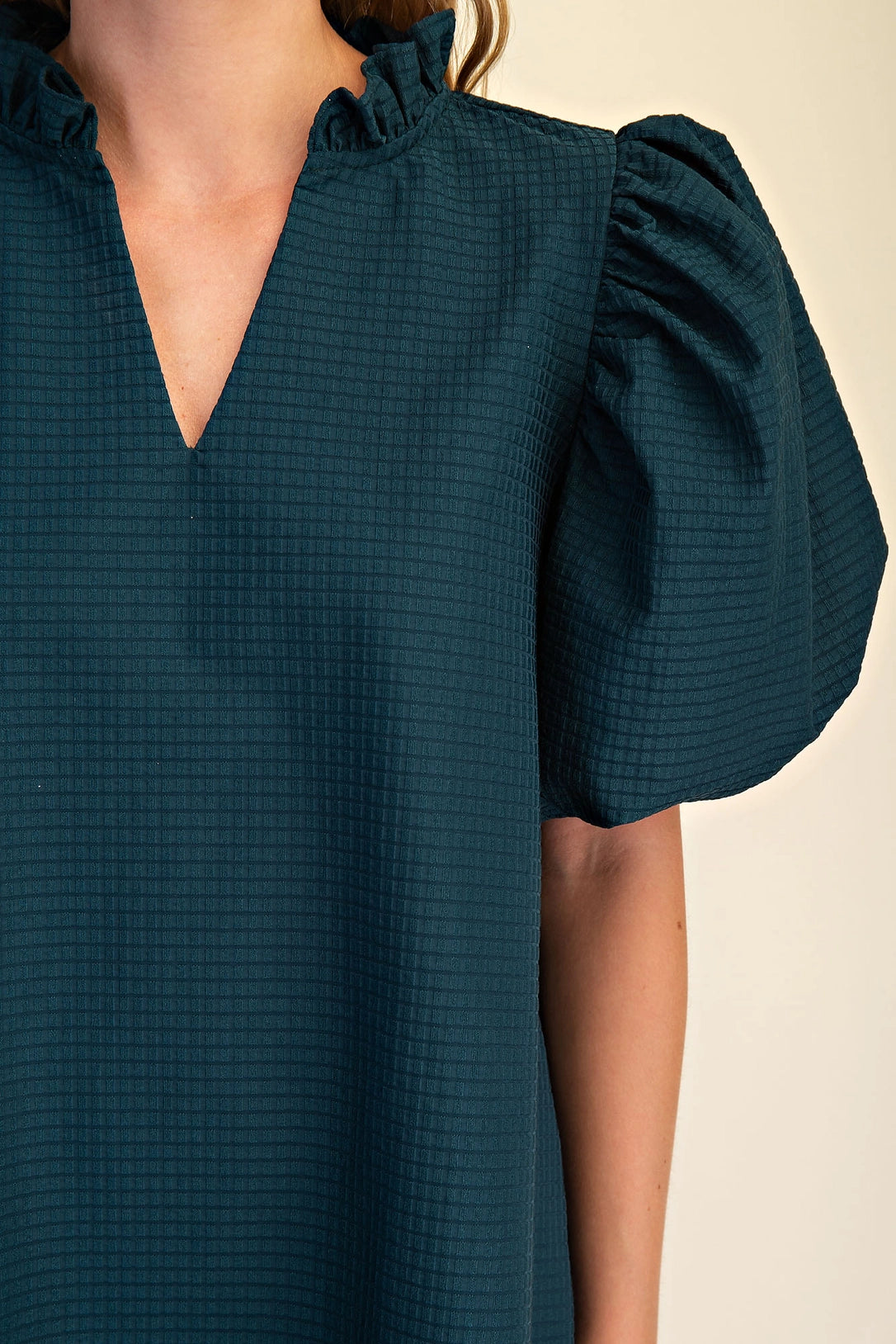 Ruffle V-Neck Puff Sleeve Mini Dress Glam
