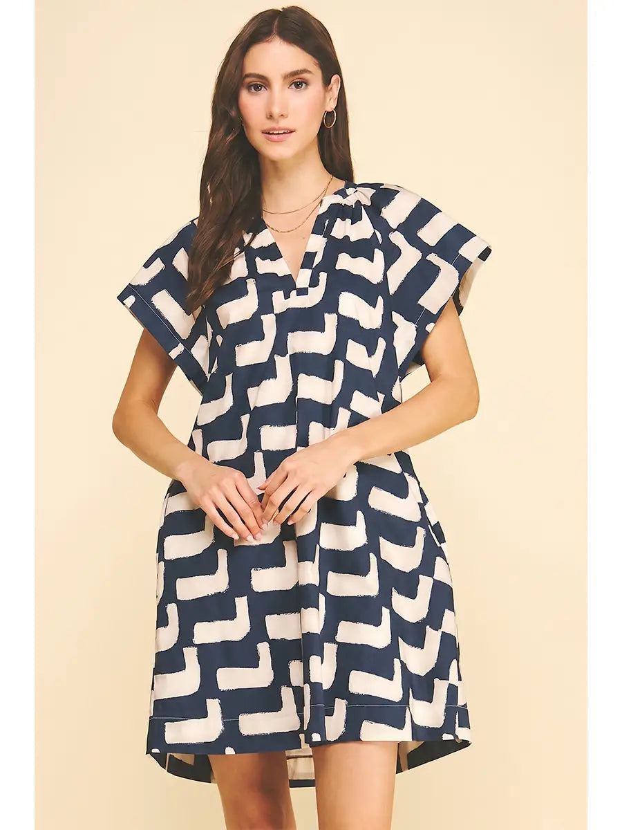Geometric Print Tunic Mini Dress Pinch