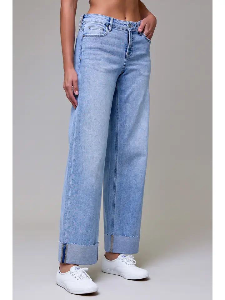 Logan Mid Rise Dad Jean with Raw Hem 3" Cuff Hidden Jeans