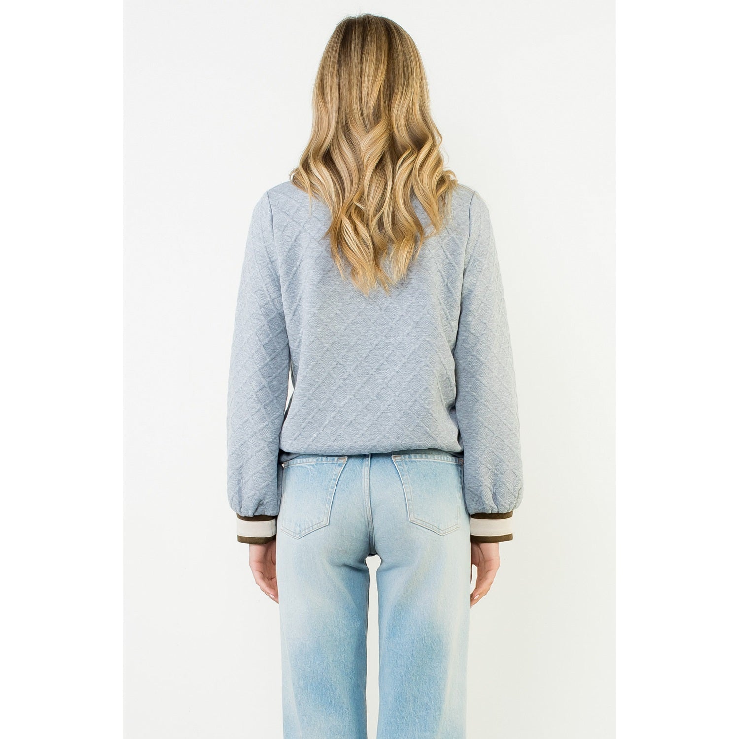Quilted Half Zip Contrast Trim Sweater THML