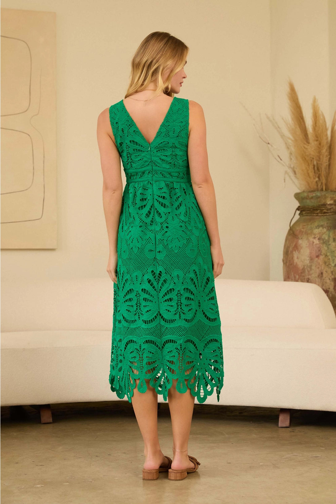 Embroidered Lace V-Neck Sleeveless Midi Dress Skies are Blue