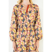 Leaf Print Cinched Waist Maxi Dress THML