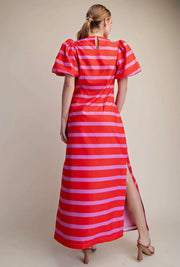 Maxi Dress Puff Sleeve Side Slit Dress Glam