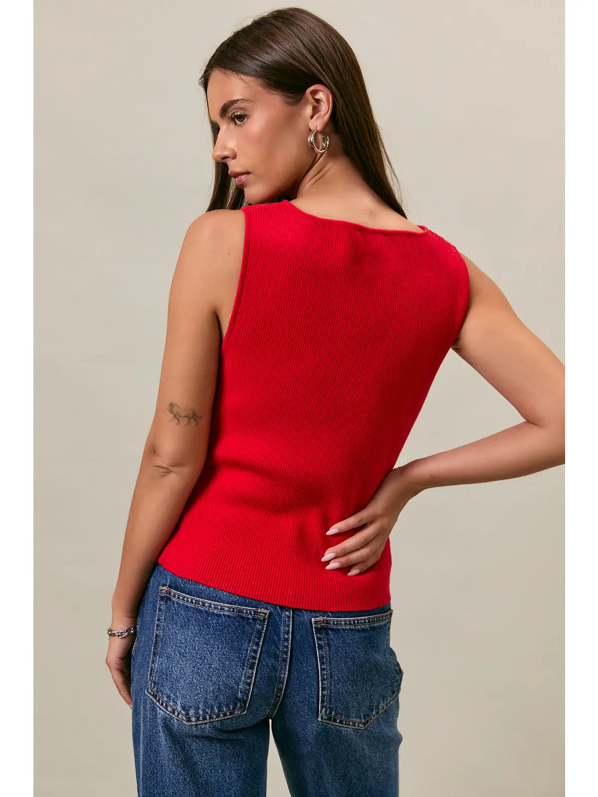 Boat Neck Button Down Sleeveless Sweater Top Le Lis