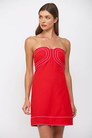 Halter Neck Mini Dress with Color Piping Detail Fate
