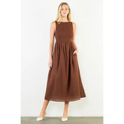 Sleeveless Smocked Pattern Midi Dress THML