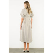 PUFF SLEEVE STRIPED TEXTURE MAXI  DRESS THML
