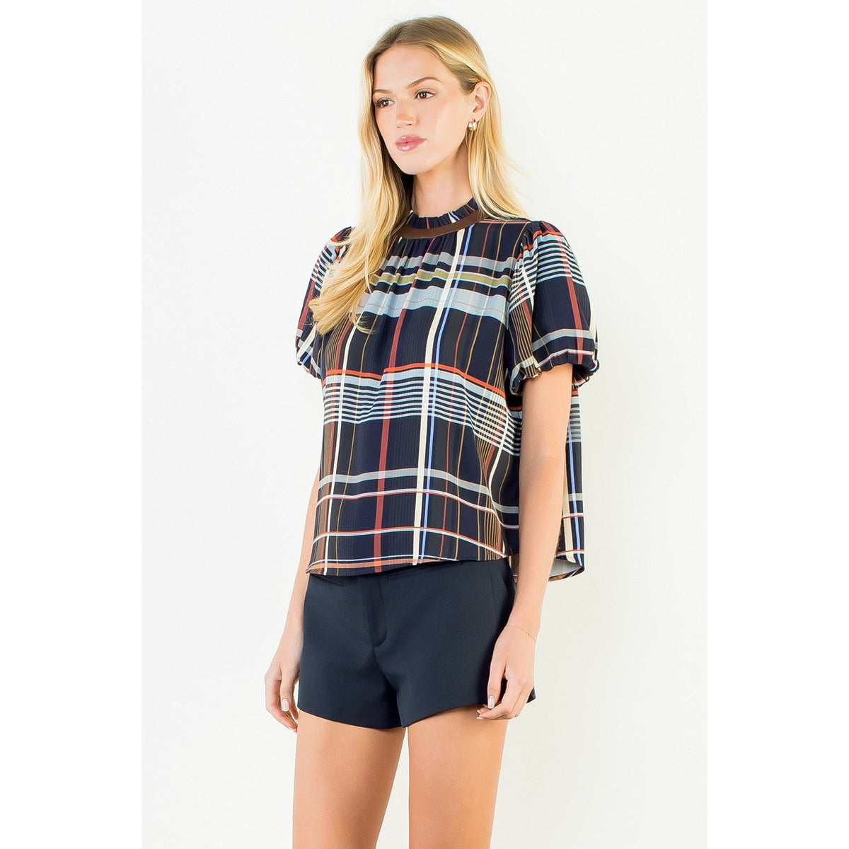Ruffled Neck Stripe Top THML