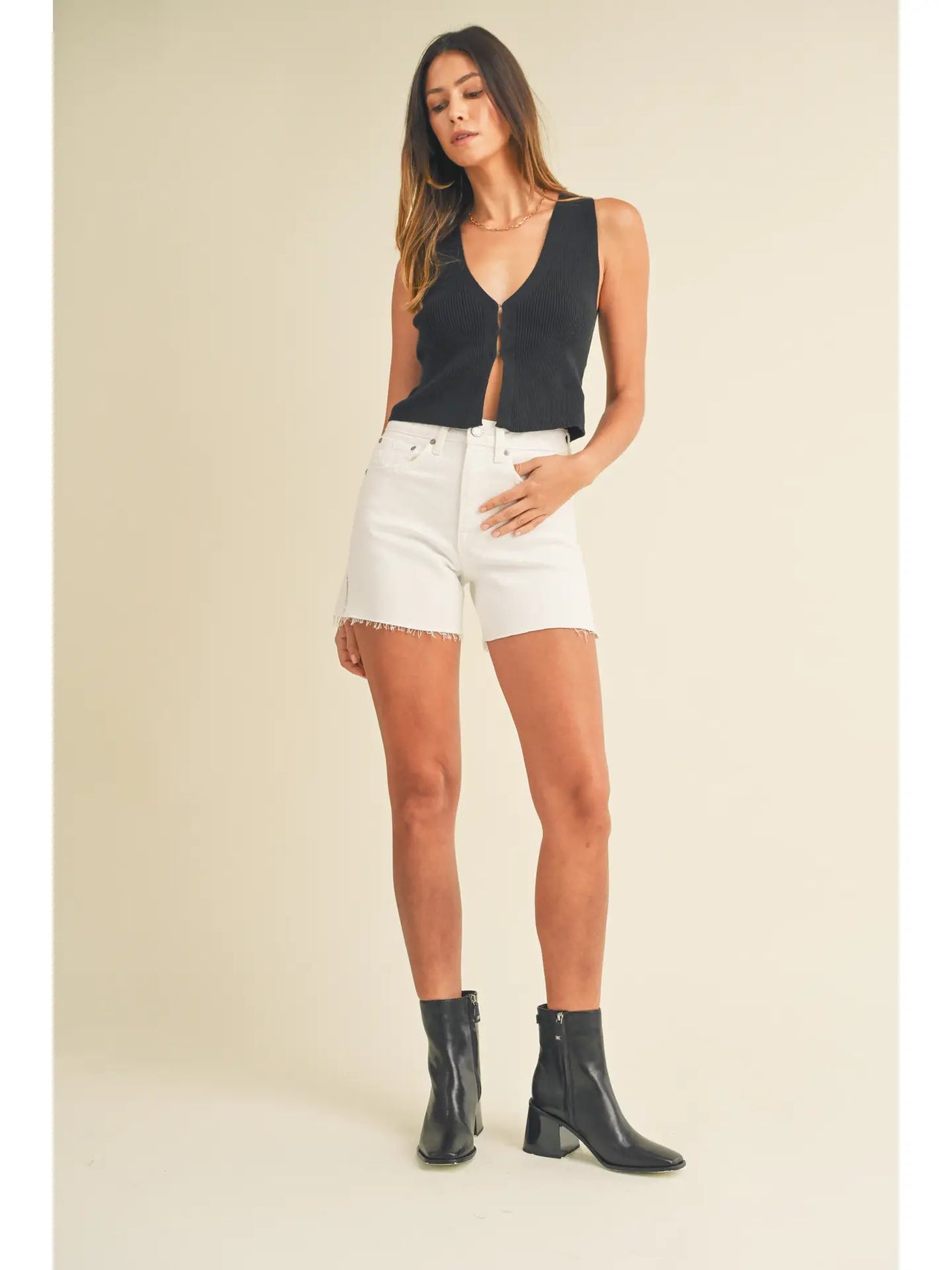 High Rise Side Slit Denim Shorts in White