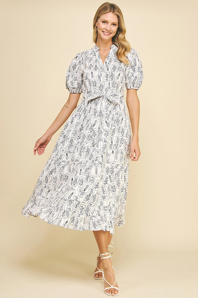 Print Tiered Midi Dress