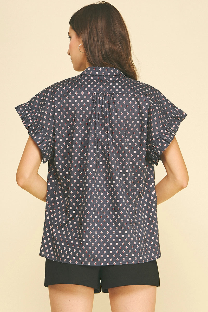 Geometric Diamond Print Shirt Pinch