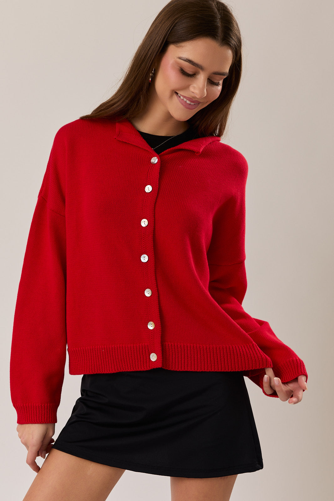 Round Rolled Hemline Detail Thin Sweater Cardigan Le Lis