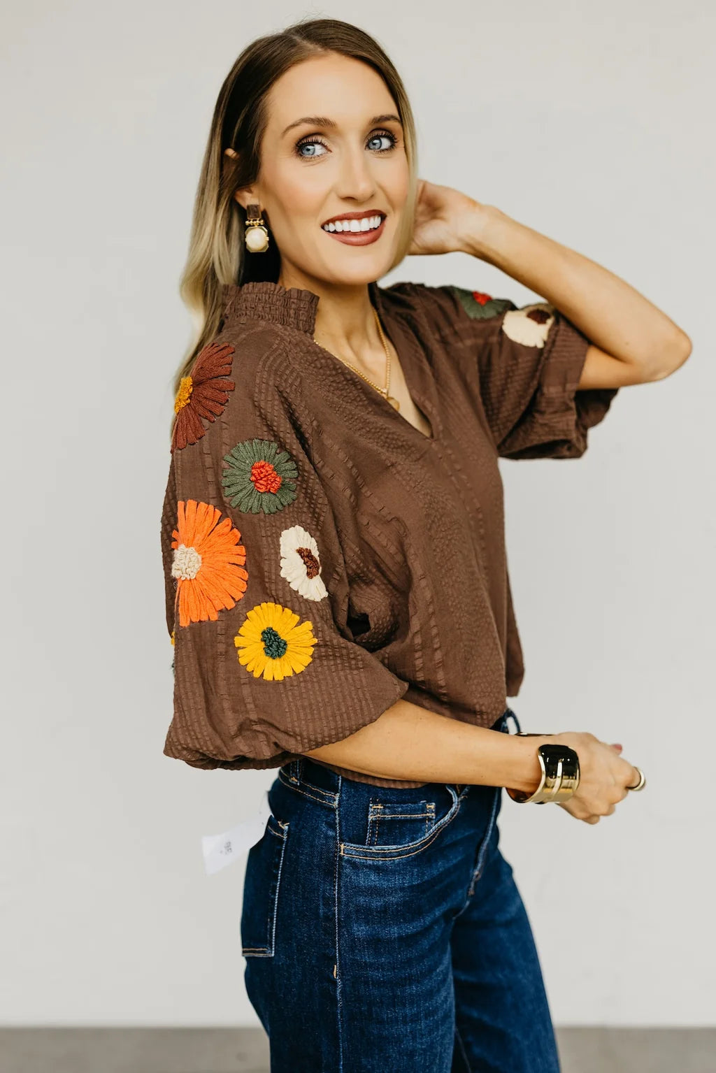 Dominik Smock Neck Embroidered Top THML