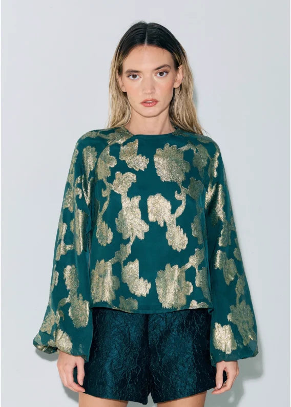 Giulia Metallic Jacquard Chiffon Blouse Ciebon