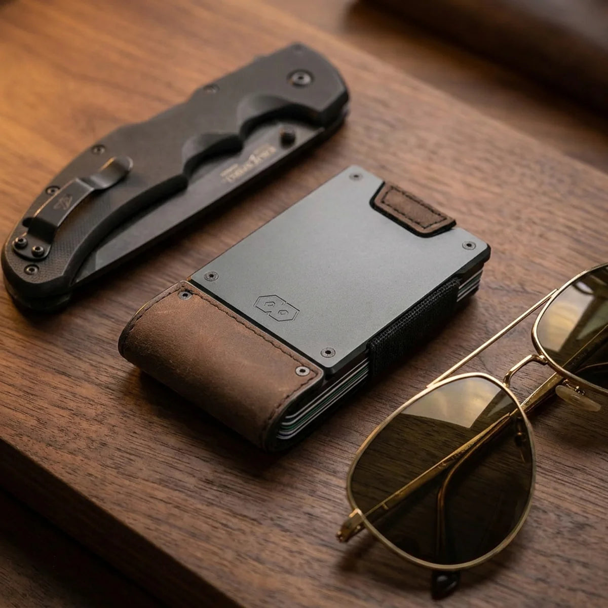Founder Wallet in Bomber Leather & Dark Gunmetal Proof Wallets