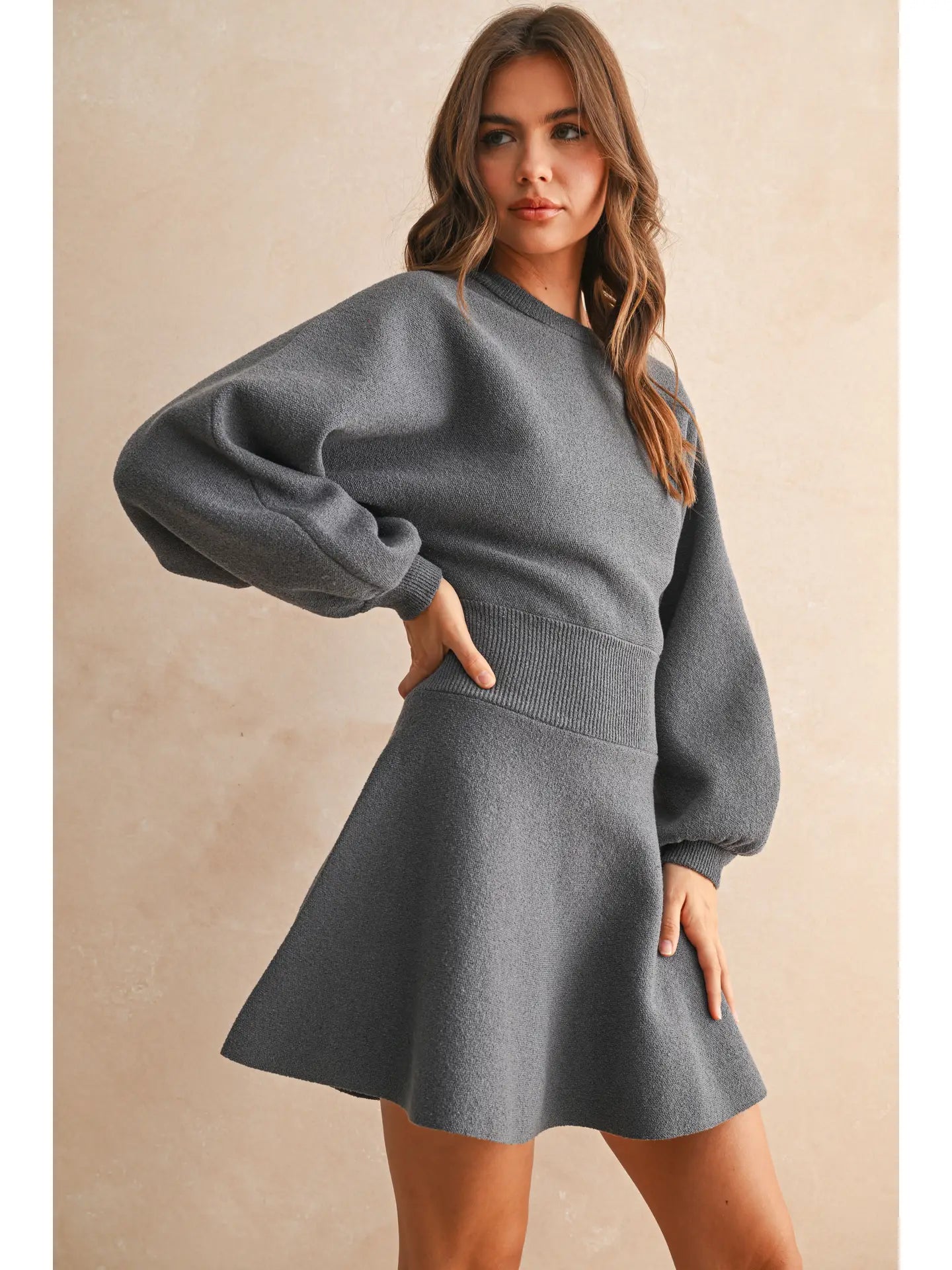 Balloon Sleeve Sweater Dress Miou Muse