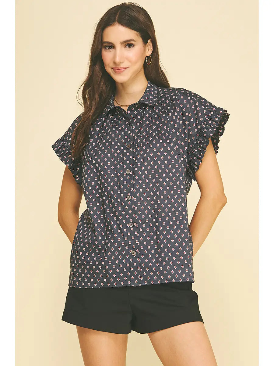 Geometric Diamond Print Shirt Pinch