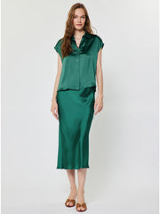 Elasticized Waist Satin Midi Skirt Current Air